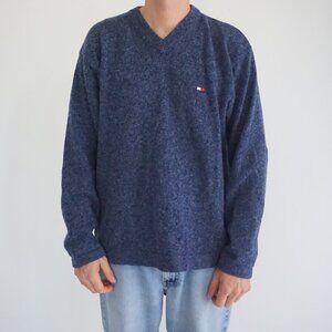Tommy Hilfiger Blue Wool V-Neck Sweater Old Money Cabincore XL